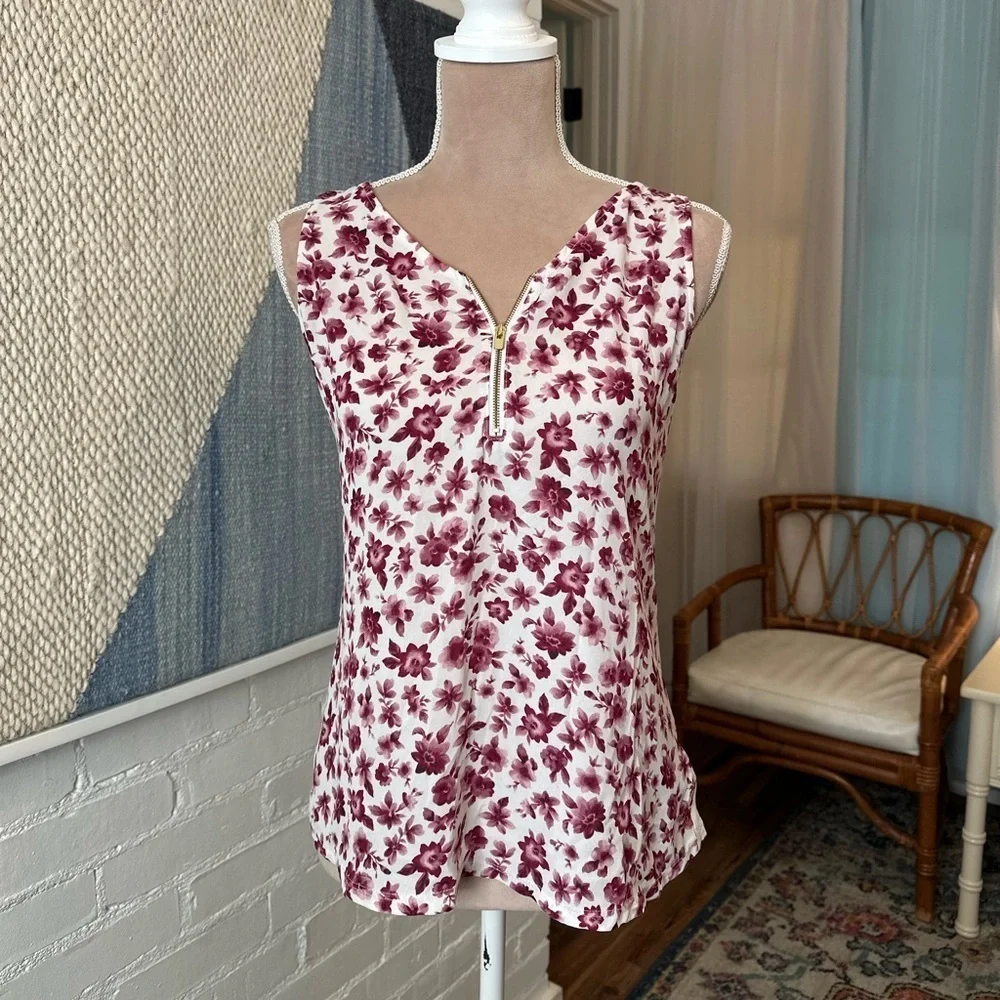 Express White and Purple Floral Tank Top